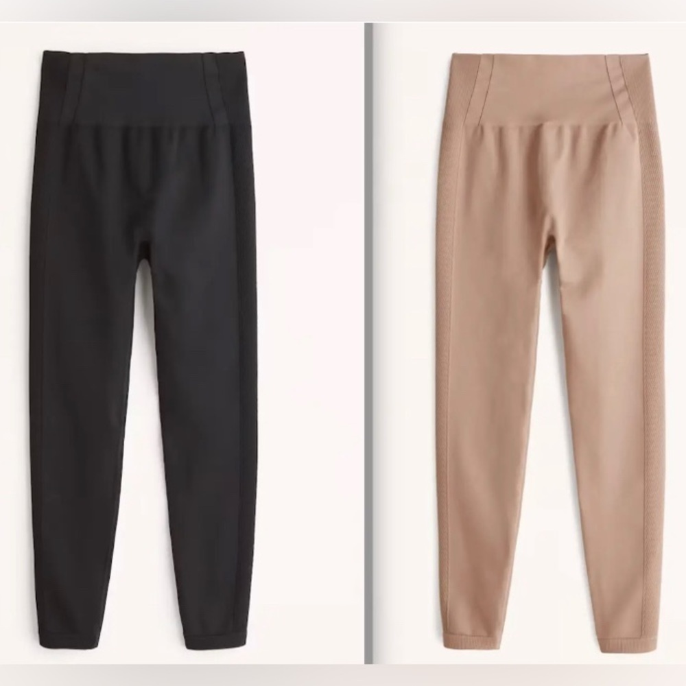 Abercrombie & Fitch $80 YPB SeamlessCORE7/8-Length Legging, Beige/Black, Sz XL